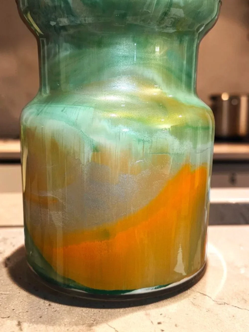 Handmade Fluid Art Acrylic Pour Glass Vase, Home Decor, Metallic Dry Flower Vase